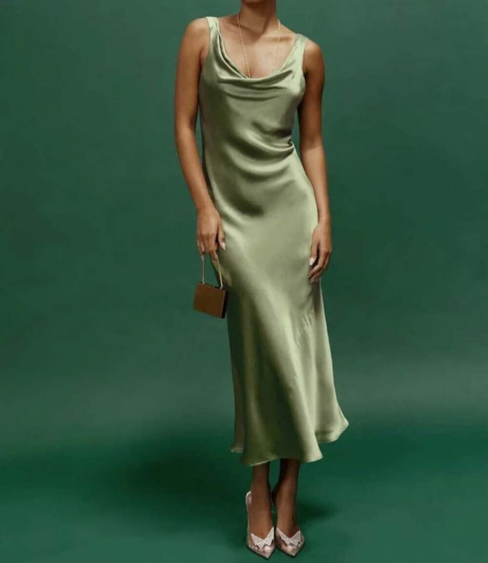 Reformation Bryn Silk Dress in Artichoke Size 0